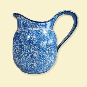 Vintage Stangle Hand Painted Blue & White Milk Pitcher, c 1955-70 USA